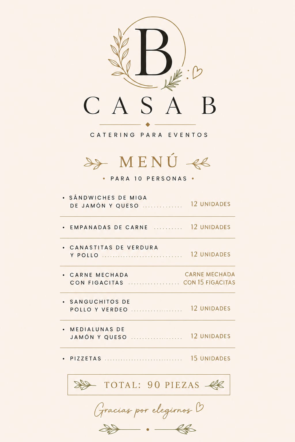 Menú de CasaB Catering
